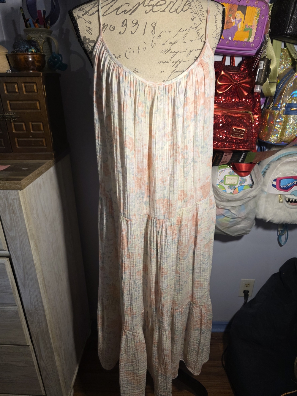 H&M Pastel Floral Tiered Maxi Dress in Peach and Mint - Picture 6 of 9